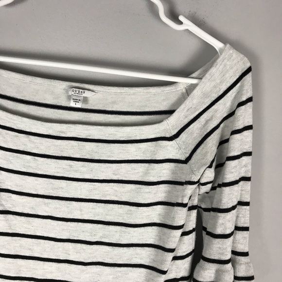 Guess striped off shoulder bell sleeve knit top - Picture 3 of 8